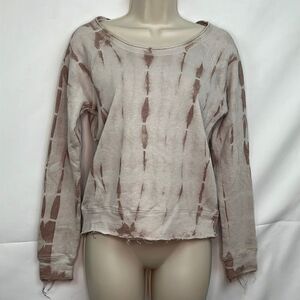 Chaser tan and Taupe Destroyed raw edge sweatshirt size small NWT
